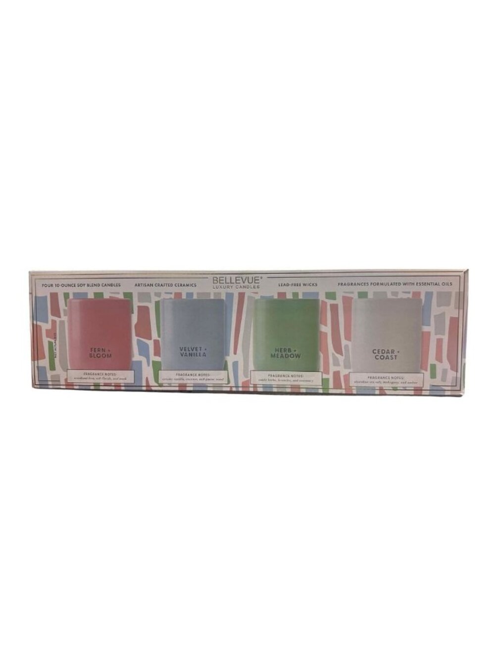Bellevue Luxury Candles 4Pk Artisan Ceramic Jar Soy Blend with Essential Oils